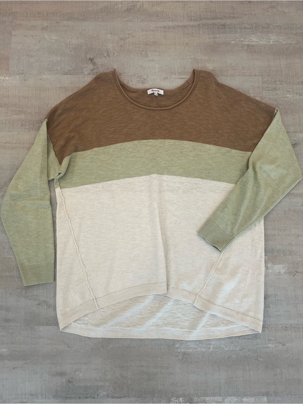 Madewell Colorblock Scoop Neck Sweater in Brown, Sage Green & Cream